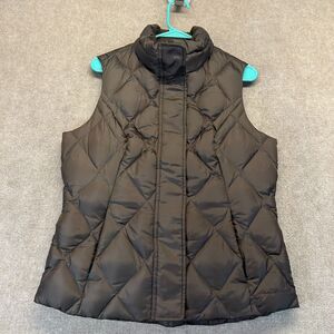 Eddie Bauer Goose Down Quilted Vest Women's Medium Brown Full Zip Snap Puff Mock